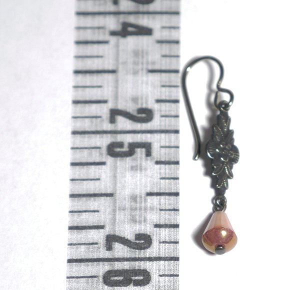 Hand Crafted Handmade Earrings Pink Victorian Style Dangle Earrings - Picture 4 of 5